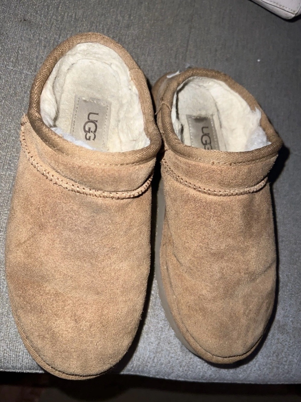 UGG Tan Suede Shearling-Lined Slip-On